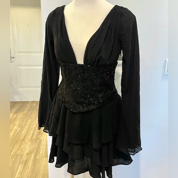 NWT Oh Polly “Reinara” Black Embellished Corset Mini Dress - Picture 6 of 12